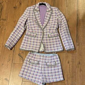 New House of Harlow 1960 Pastel Plaid Tweed  Blazer and Shorts Set XS/4